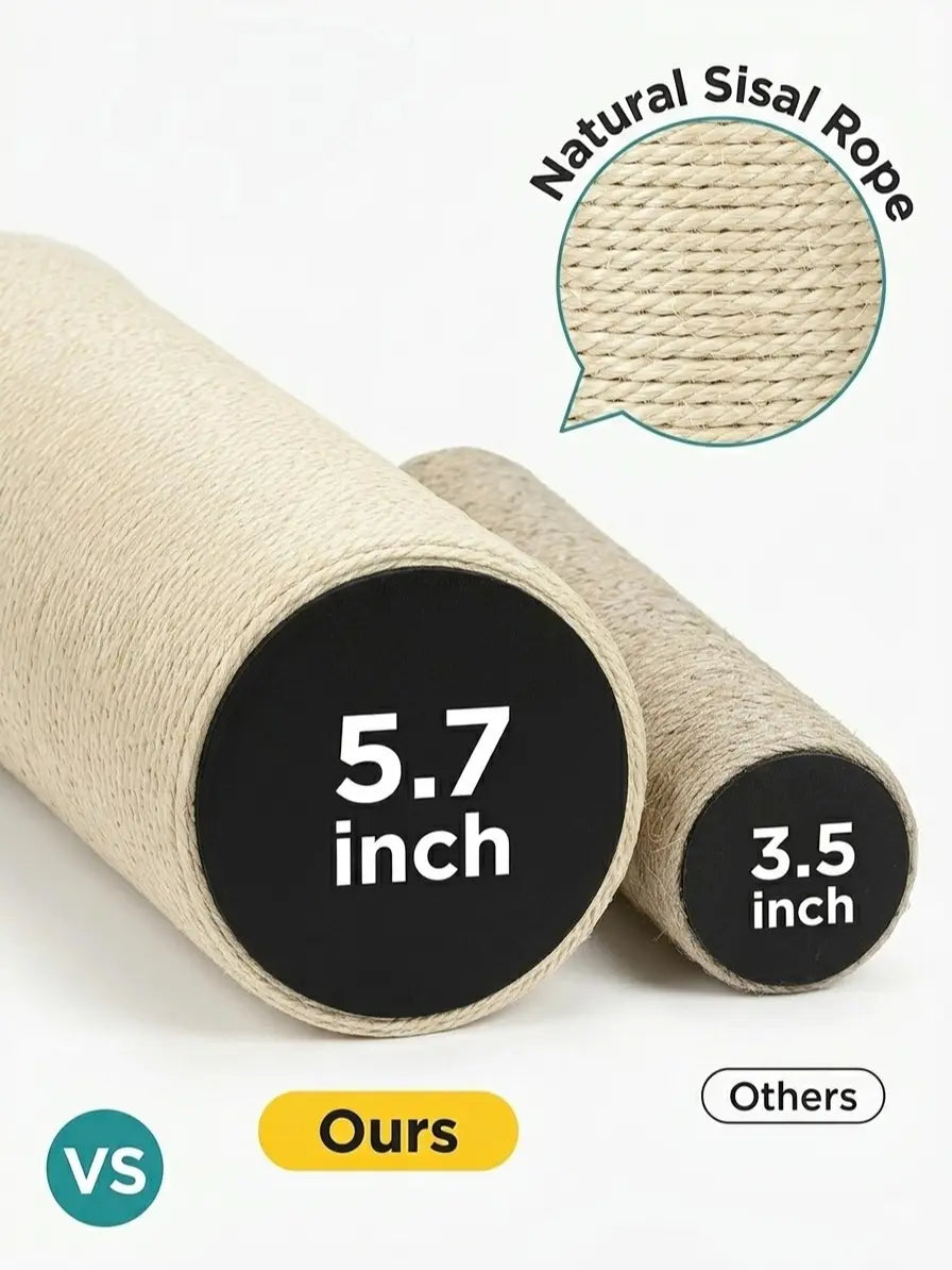 Pawrino Tall Cat Scratching Post – Sisal Scratching Post for Indoor Cats, Stable Base, Full Sisal Coverage, Replaceable Toy Wand