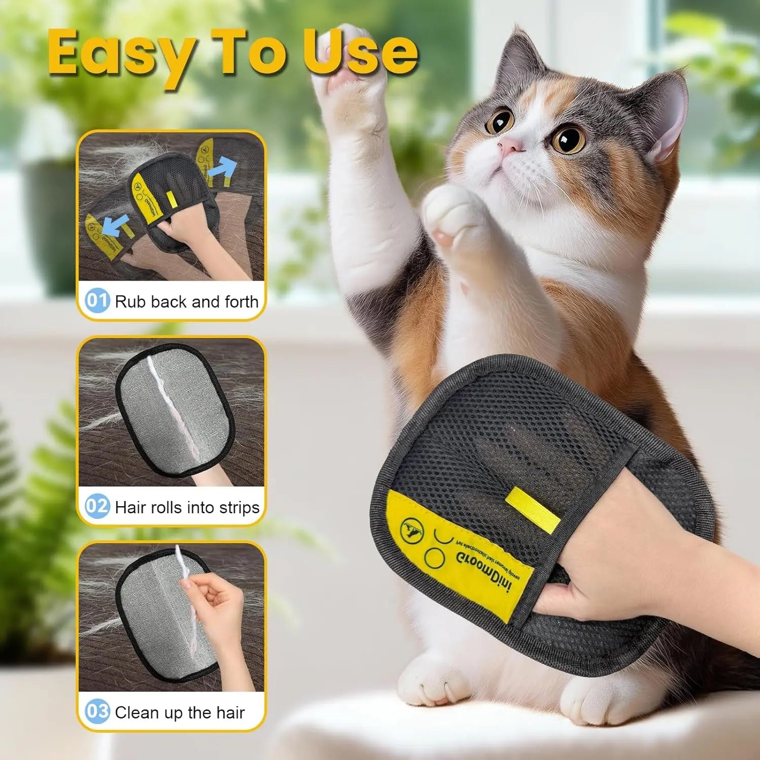 Electrostatic Pet Hair Remover Gloves - Dual-Sided Brush for Effective Hair Removal on Couches, Carpets, and Car Seats - Portable Grooming Tool for Home Cleaning (2-Pack)