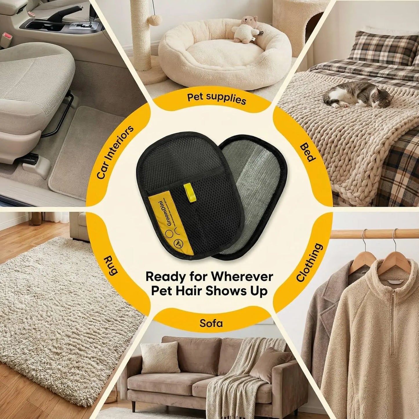 Electrostatic Pet Hair Remover Gloves - Dual-Sided Brush for Effective Hair Removal on Couches, Carpets, and Car Seats - Portable Grooming Tool for Home Cleaning (2-Pack)