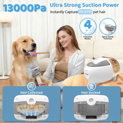Pawimood Professional 5-in-1 Pet Grooming Vacuum with 13000PA Suction Power, 2L Dust Cup, and Hair Removal Tool for Shedding and Home Cleaning