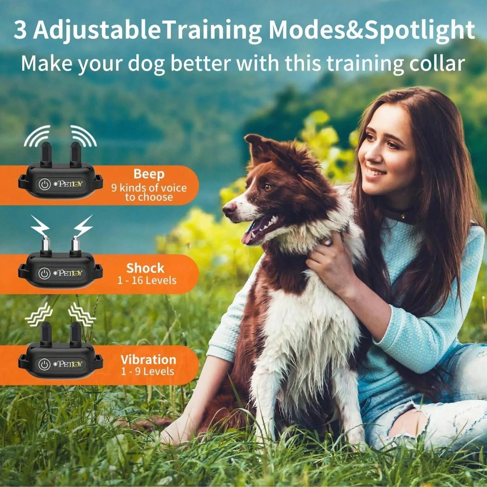 Professional Dog Training Collar with Remote Control, 3300Ft Range, 3 Training Modes (Beep, Shock, Vibration), Rechargeable, Waterproof, Adjustable Nylon Strap, Suitable for Dogs 5-120 lbs