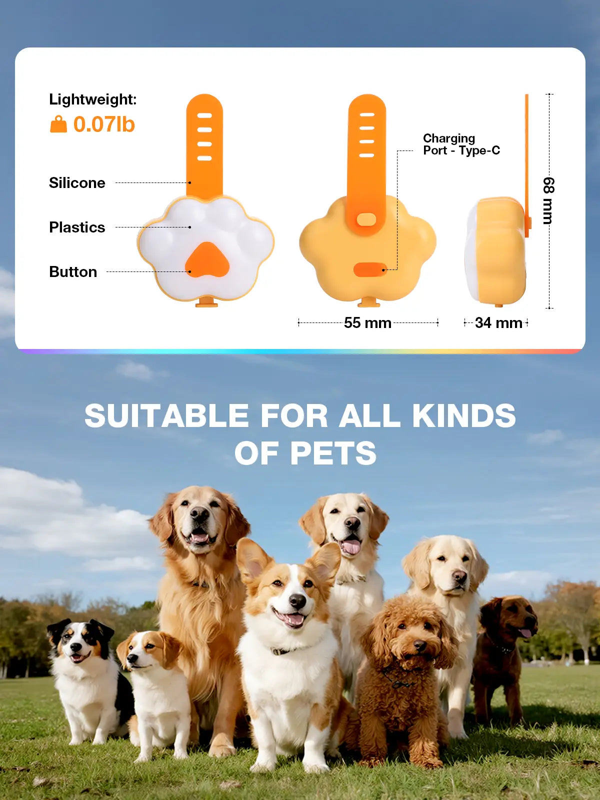 Lekereise LED Dog Collar Light – USB-C Rechargeable, 6 Modes, Waterproof Silicone Safety Collar for Night Walking, Running & Camping Tiktokshopblackfriday