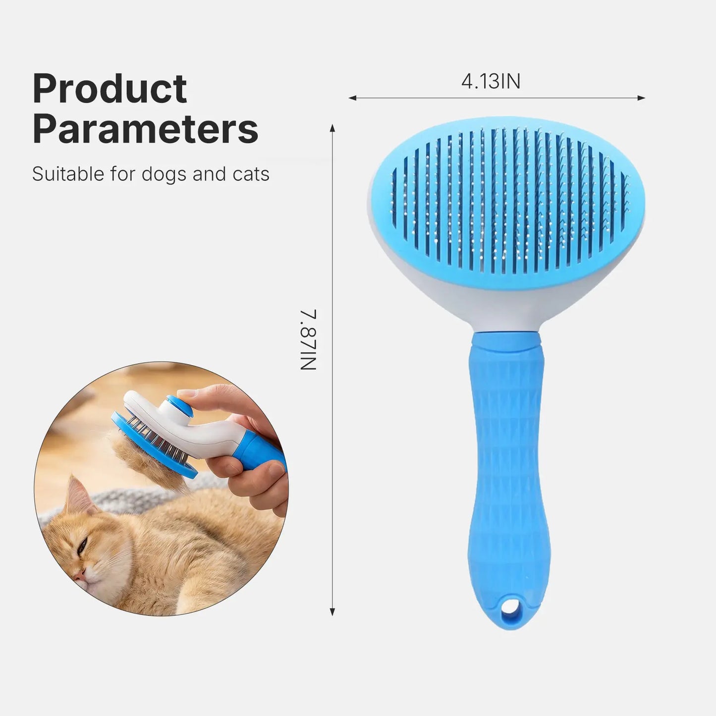 Self-Cleaning Slicker Brush for Cats & Dogs – Pet Grooming Brush for Shedding, Removes Loose Fur, Gentle Massage, Easy Hair Removal, Blue