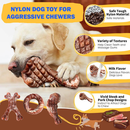 Jumpet Dog Toys for Aggressive Chewers 3-Pack Indestructible Chew Toys with Beef Flavored Nylon Tough Long Lasting for Large Breeds and Powerful Jaws
