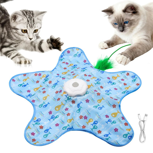 Interactive Unpredicatable Moving Feather Hunting Cat Toy , Hide and Seek Rechargeable Cat Toy for Bored Cat,Automatic Chargeable，Indoor Exercise & Boredom Relief for All Breeds Cats , Essential for Petlovers