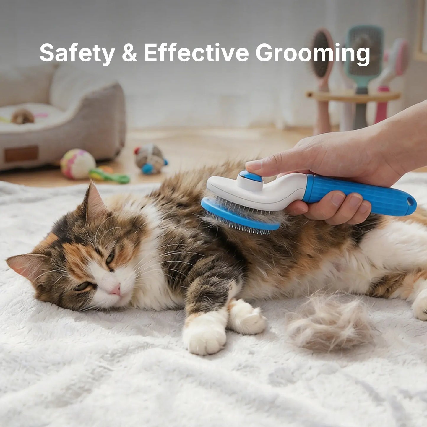 Self-Cleaning Slicker Brush for Cats & Dogs – Pet Grooming Brush for Shedding, Removes Loose Fur, Gentle Massage, Easy Hair Removal, Blue