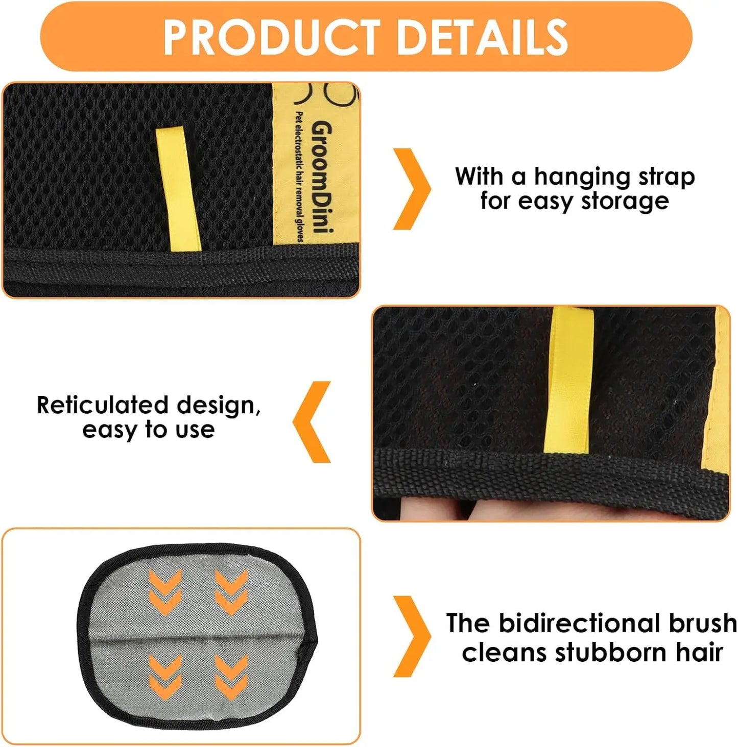 Electrostatic Pet Hair Remover Gloves - Dual-Sided Brush for Effective Hair Removal on Couches, Carpets, and Car Seats - Portable Grooming Tool for Home Cleaning (2-Pack)