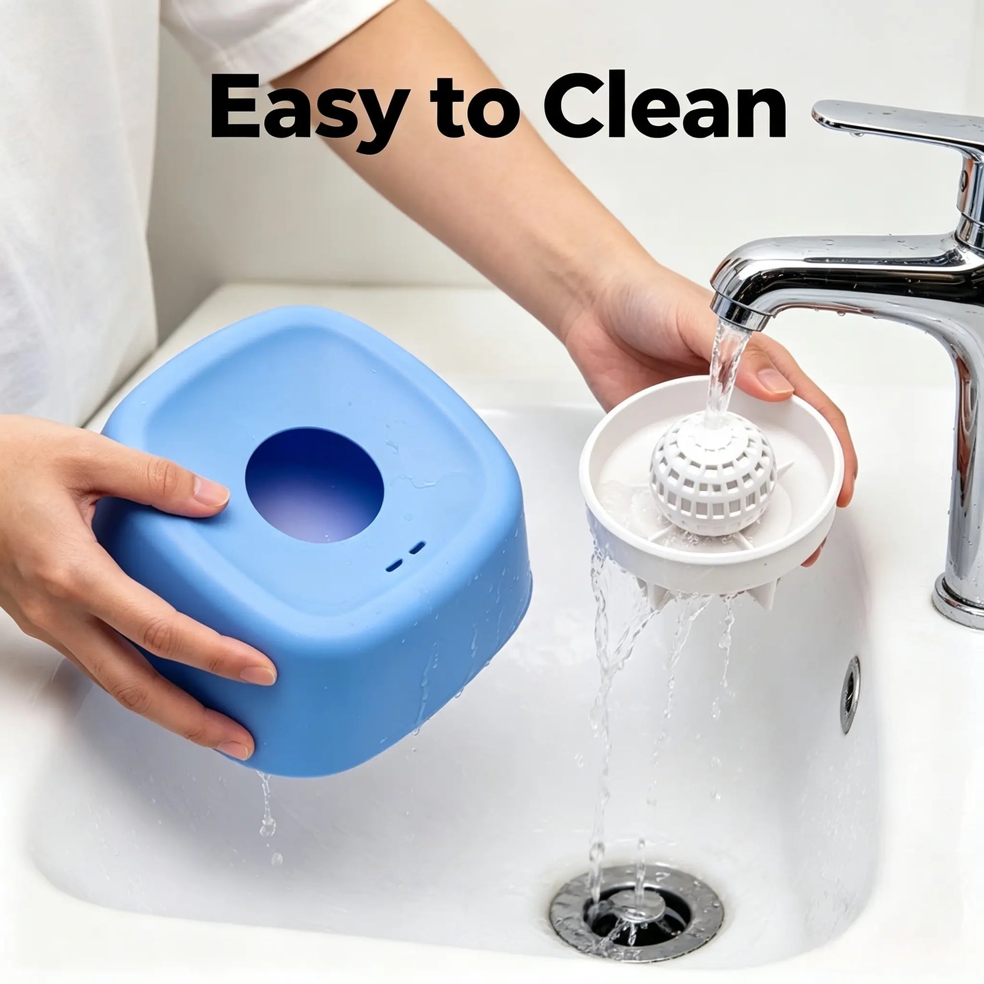 Slow Feeder Dog Bowls for Liquid Treats with Built-In Rolling Ball No Spill Bone Broth Bowl for All Dogs Safe Anti-Slip Silicone Design Back and Blue