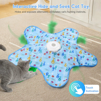 Interactive Unpredicatable Moving Feather Hunting Cat Toy , Hide and Seek Rechargeable Cat Toy for Bored Cat,Automatic Chargeable，Indoor Exercise & Boredom Relief for All Breeds Cats , Essential for Petlovers