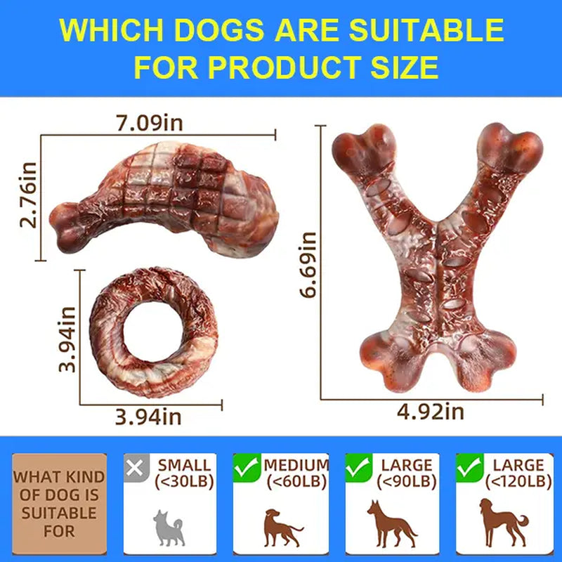 Jumpet Dog Toys for Aggressive Chewers 3-Pack Indestructible Chew Toys with Beef Flavored Nylon Tough Long Lasting for Large Breeds and Powerful Jaws
