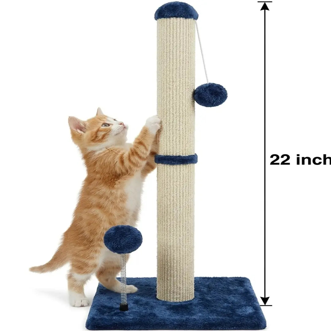 Pawrino Tall Cat Scratching Post – Sisal Scratching Post for Indoor Cats, Stable Base, Full Sisal Coverage, Replaceable Toy Wand