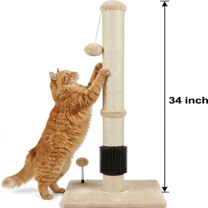 Pawrino Tall Cat Scratching Post – Sisal Scratching Post for Indoor Cats, Stable Base, Full Sisal Coverage, Replaceable Toy Wand