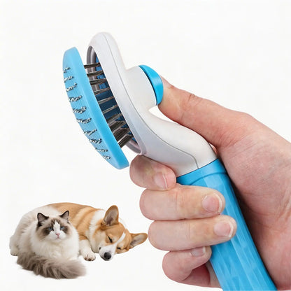 Self-Cleaning Slicker Brush for Cats & Dogs – Pet Grooming Brush for Shedding, Removes Loose Fur, Gentle Massage, Easy Hair Removal, Blue