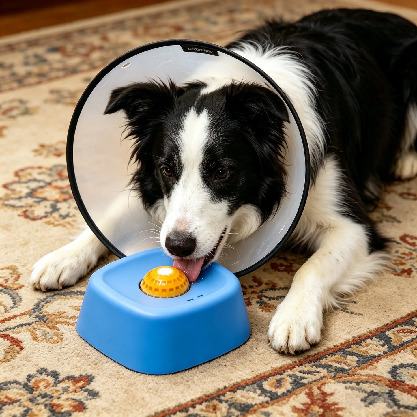 Slow Feeder Dog Bowls for Liquid Treats with Built-In Rolling Ball No Spill Bone Broth Bowl for All Dogs Safe Anti-Slip Silicone Design Back and Blue