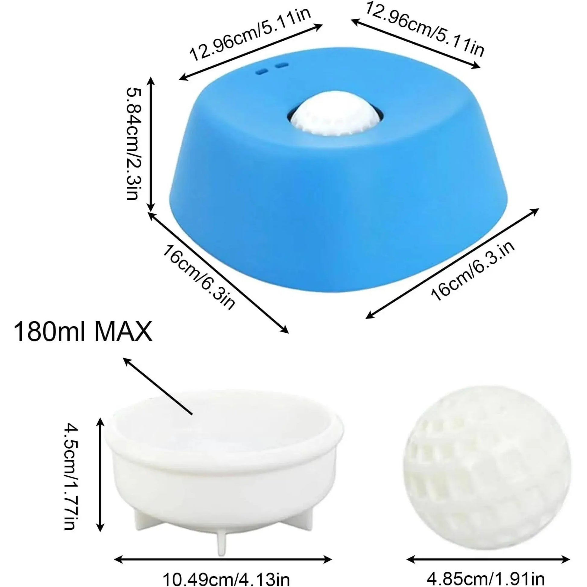 Slow Feeder Dog Bowls for Liquid Treats with Built-In Rolling Ball No Spill Bone Broth Bowl for All Dogs Safe Anti-Slip Silicone Design Back and Blue