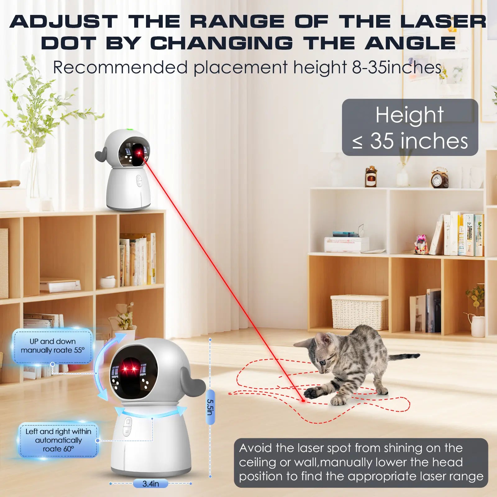 Cat Laser Toy 2026 for Indoor Cats and Kittens Interactive Motion Activated Rechargeable Automatic Play Dual Patterns Adjustable Angle Fun Exercise for Multiple Pets
