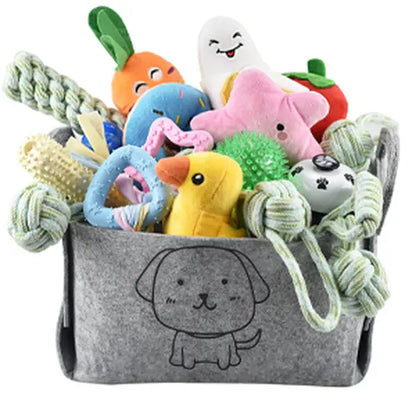 24 Pack Puppy Chew Toys, Dog Teething Toys with Storage Bin, Dog Rope Toys and Squeaky Toys for Boredom, Interactive Dog Toys for Small & Medium Breeds