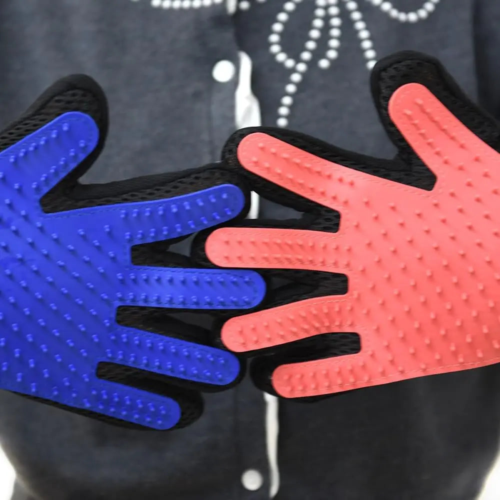 2-Pack Pet Grooming Gloves for Dogs and Cats - Deshedding Brush with Adjustable Wrist Straps (Blue & Pink)