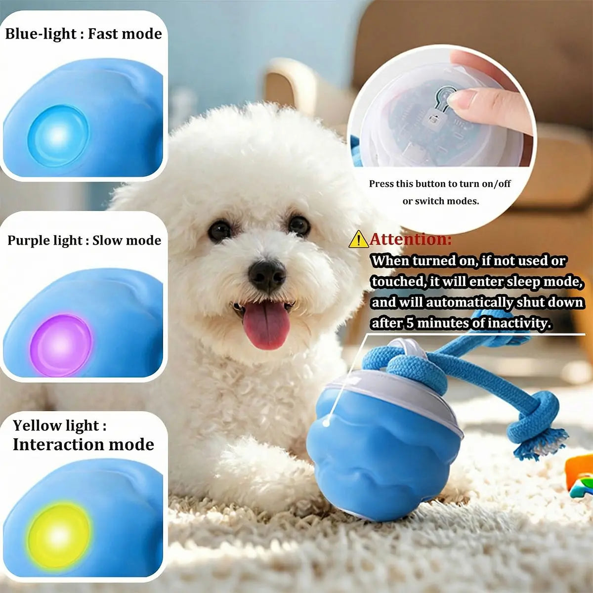 Interactive Dog Toys with Motion Activated, Squeaky Dog Toy Active Rolling Ball, Ball for Daily Training,Used for Small Dogs and Cats , Pet Accessories, Cute Pet Toys(2.95*2.95*4.33Inch)