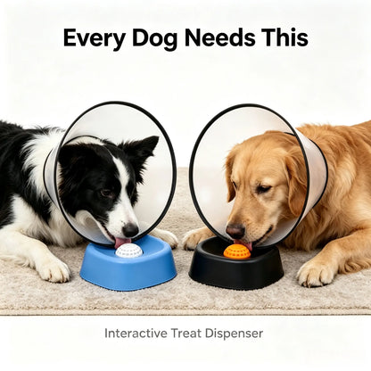 Slow Feeder Dog Bowls for Liquid Treats with Built-In Rolling Ball No Spill Bone Broth Bowl for All Dogs Safe Anti-Slip Silicone Design Back and Blue